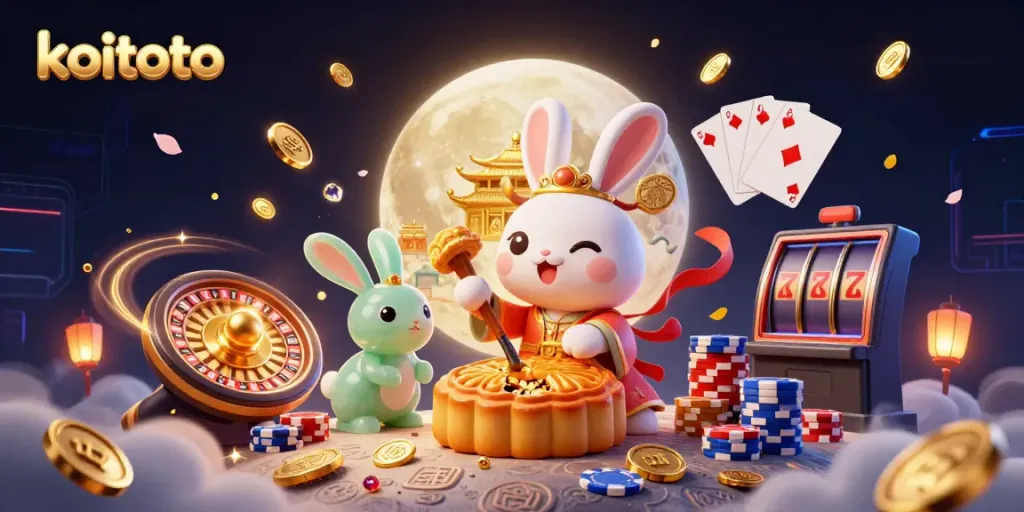 Koitoto offers exciting games featuring a mythical moon rabbit surrounded by treasures on the lunar surface.