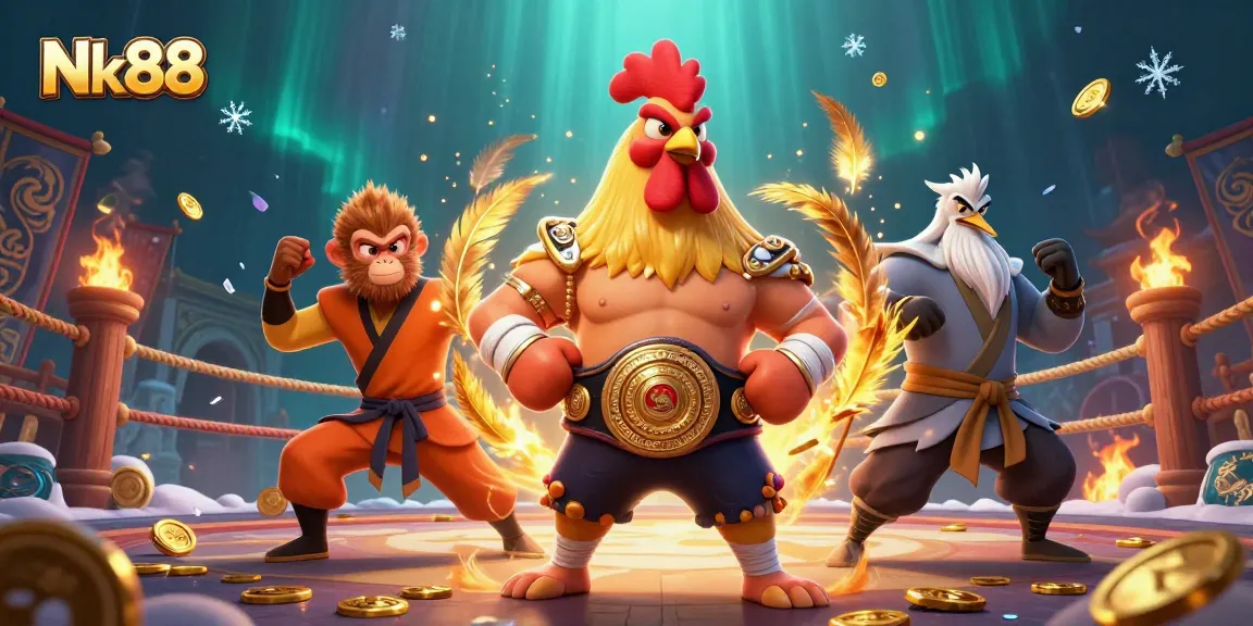 Engage in thrilling gameplay with Nk88, featuring dynamic 3D characters in a vibrant casino setting.