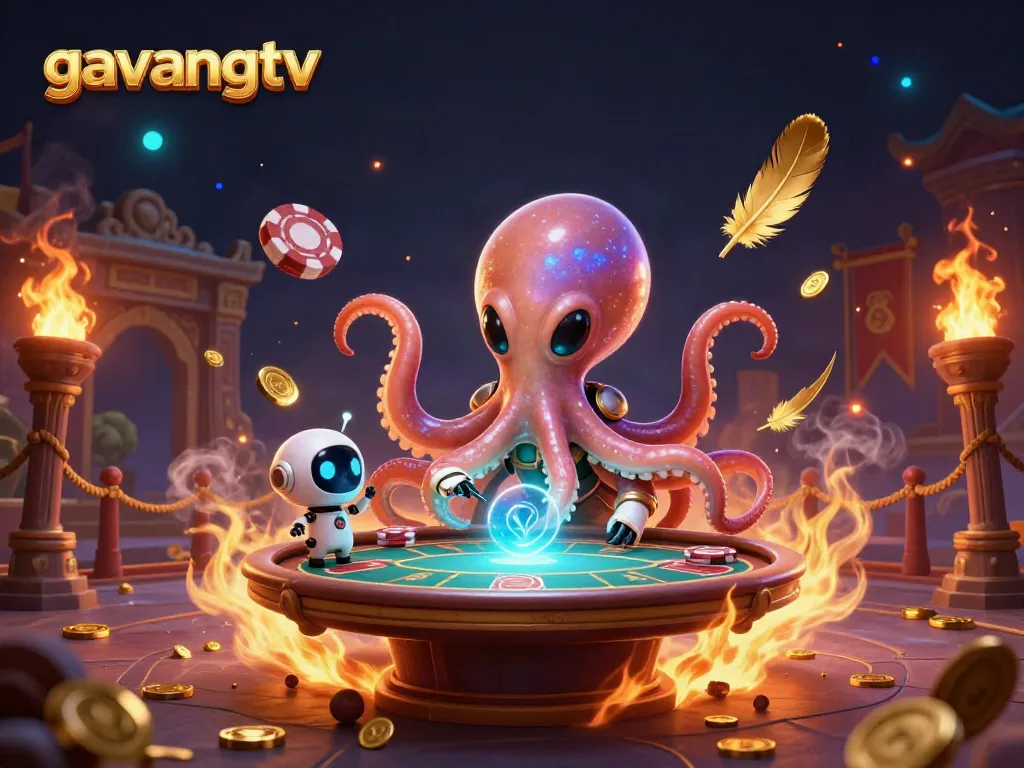 Experience thrilling gambling adventures with gavangtv featuring an alien octopus at a poker table.