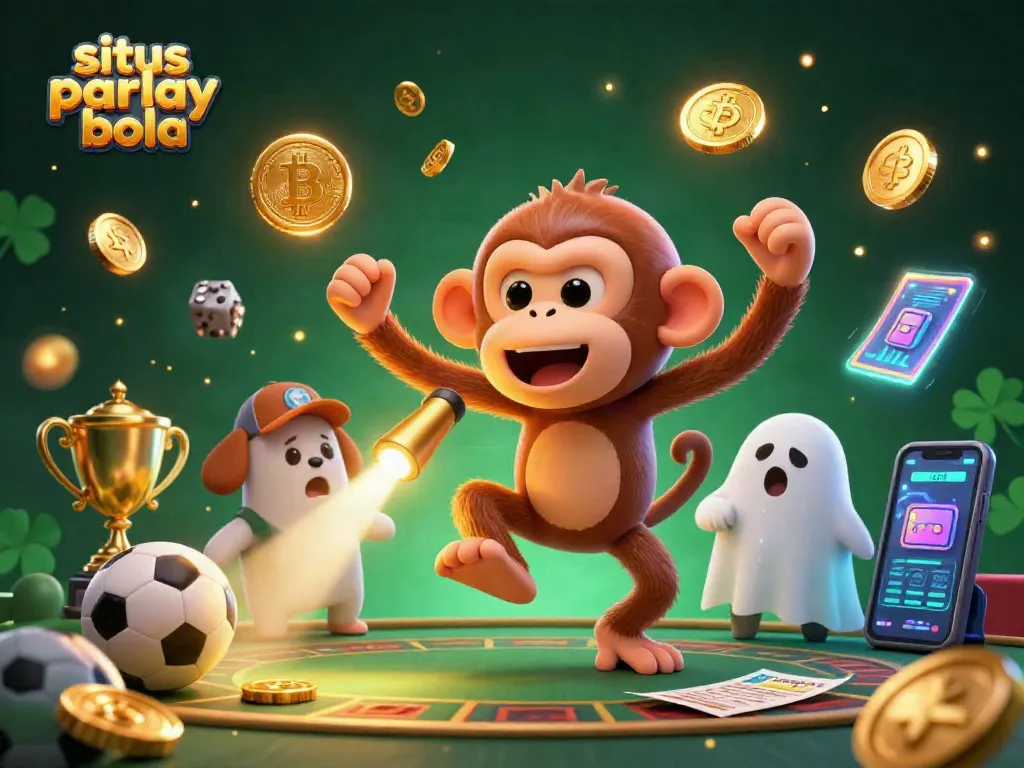Experience situs parlay bola excitement as a mischievous monkey juggles golden bets in a haunted casino.