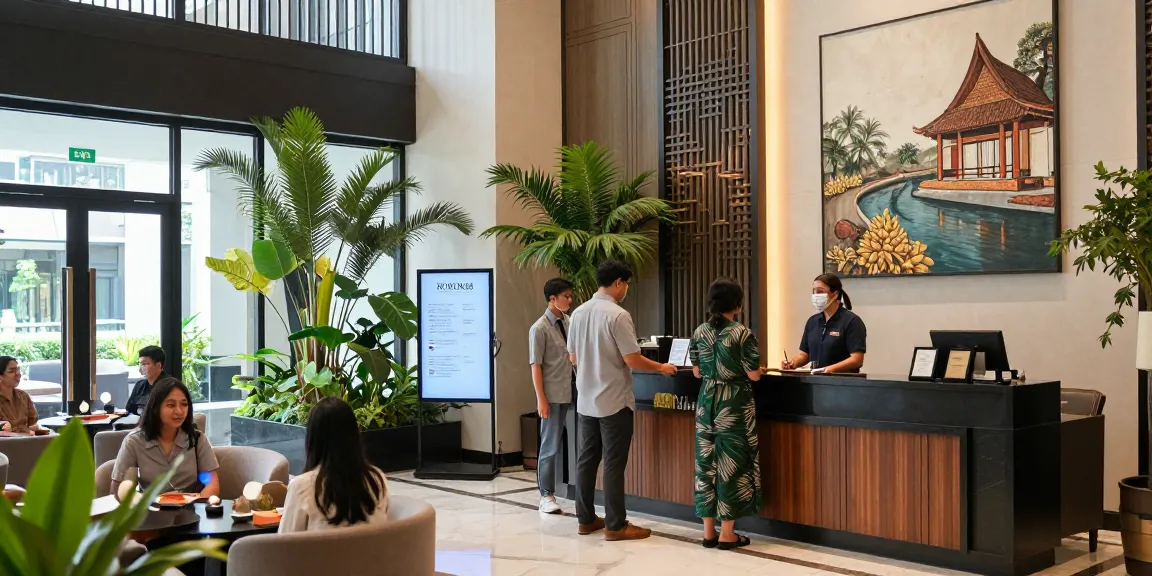 rokok88 login at a luxurious hotel reception in Jakarta Barat welcoming guests