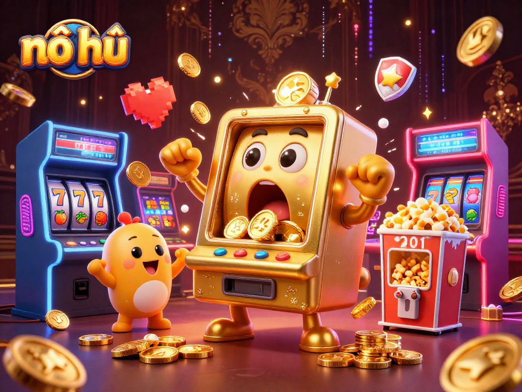 Spin the nổ hũ slot machine jackpot as coins burst forth in a vibrant casino scene.