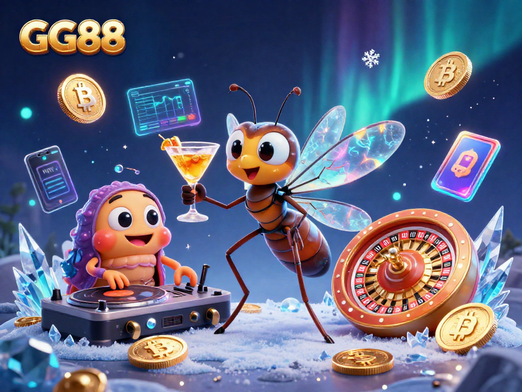 Win big with GG88 as a captivating scene unfolds featuring a mosquito mascot and cosmic elements.