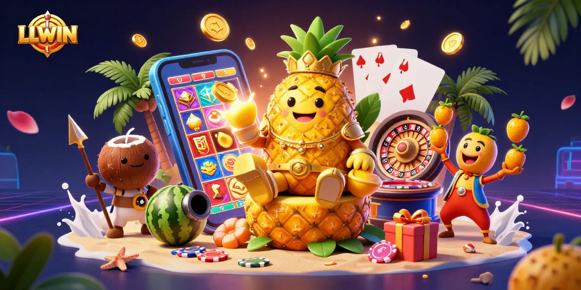 Win big with LLWIN in an ultra-detailed 3D casino scene featuring vibrant characters and exciting game elements.