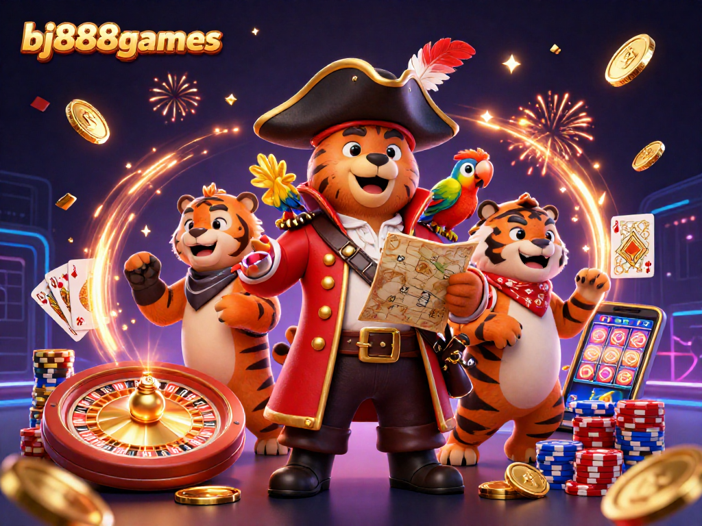 Experience excitement at bj888games with dynamic characters, golden coins, and vibrant casino action.