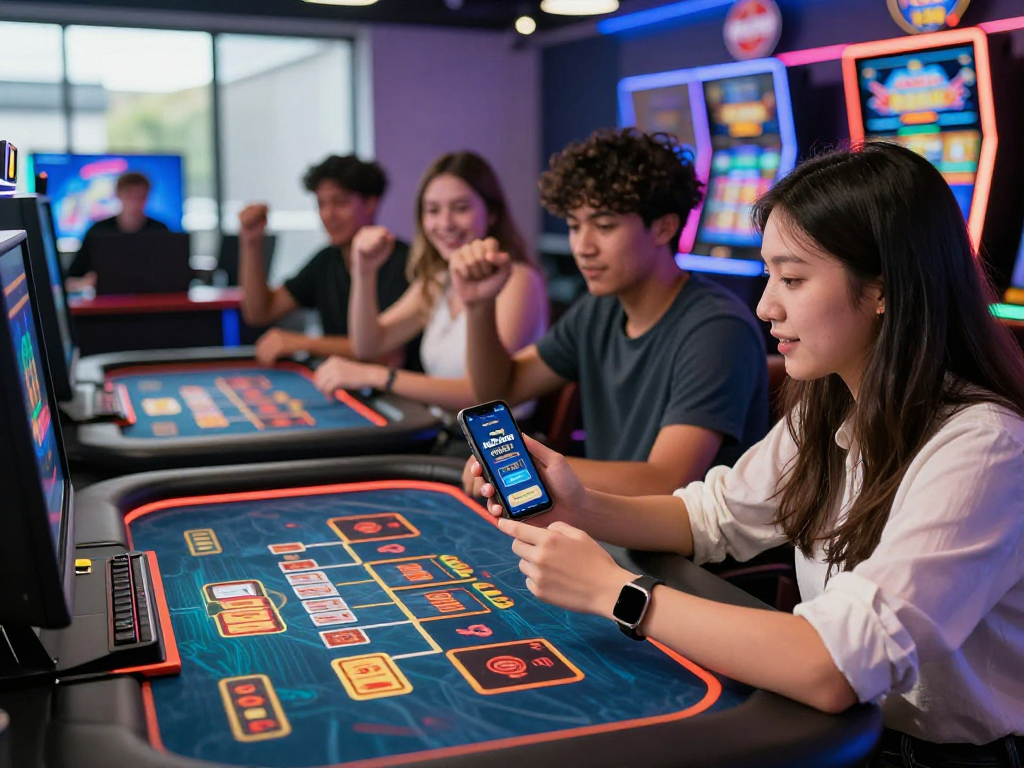 Engage in online gaming with the raja328 link showcased in a vibrant, interactive casino scene.