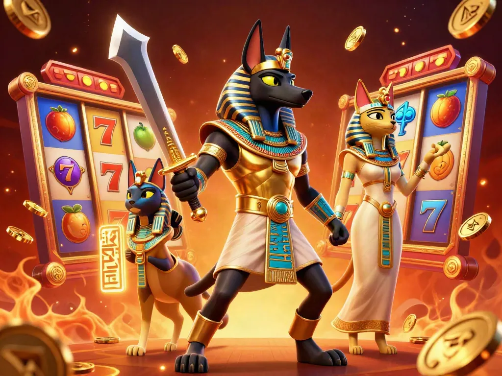 Experience the thrill of slot gacor with ancient Egyptian warriors and vibrant slot reels.