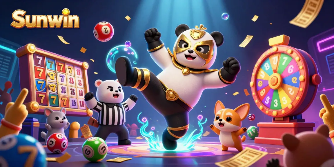 Engage with Sunwin casino action featuring vibrant slot reels and animated characters.