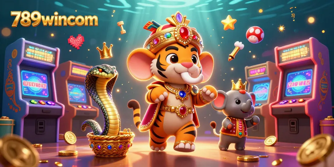 Experience the excitement of 789wincom with a vibrant illustration showing a maharaja tiger in a casino scene.