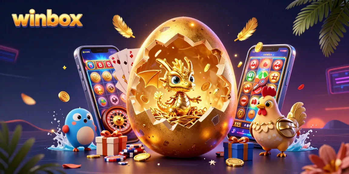 Winbox reveals a baby dragon on poker chips amidst a vibrant casino atmosphere