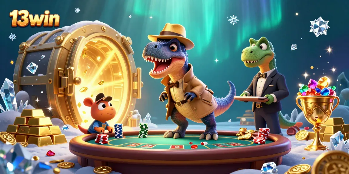 Engage in thrilling blackjack action at 13win with vibrant characters in a rich casino atmosphere.