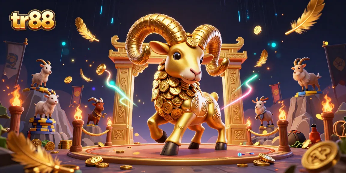 Experience thrilling moments at tr88 with a charging golden ram in a vibrant casino setting.