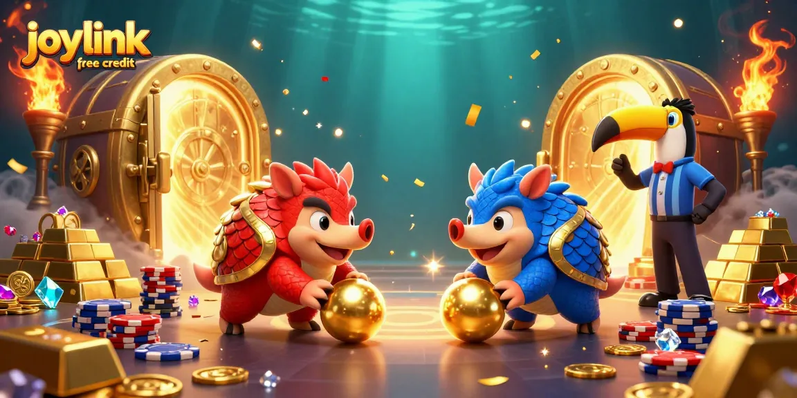 Experience joylink free credit with stunning pangolins bowling through poker chips in a vibrant casino setting.