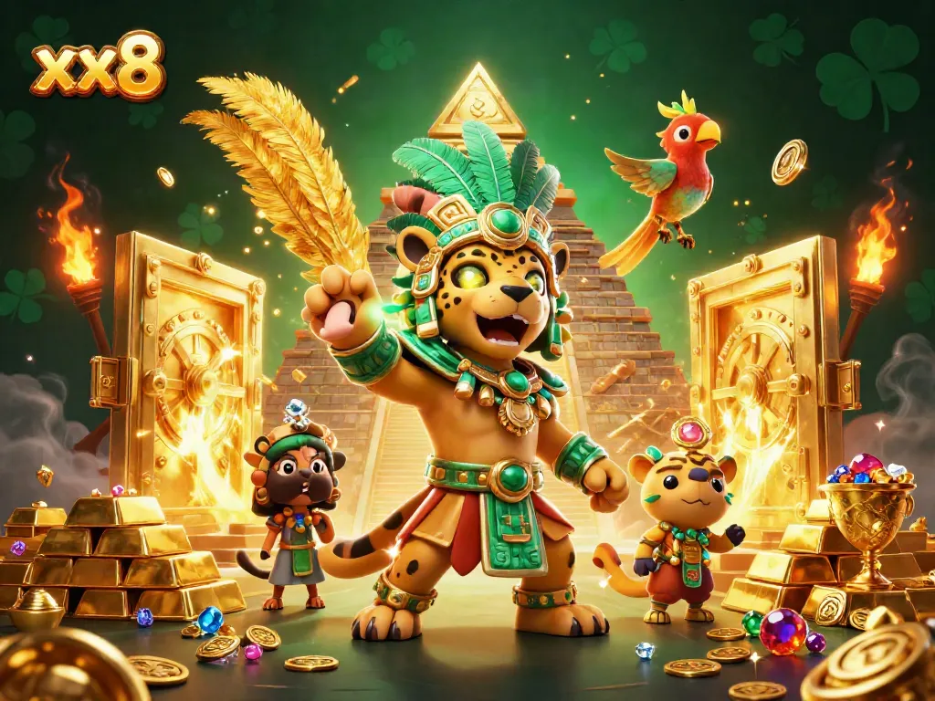 Engage in thrilling xx8 casino adventures with a vibrant Mayan-themed illustration.