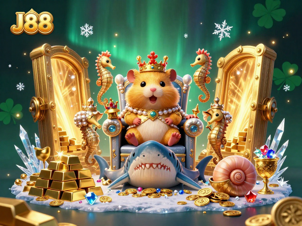 Experience the thrill of winning at J88 with a golden hamster king and treasure-filled adventure.