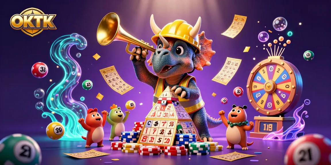Win big with OKTK’s vibrant casino celebration scene featuring cheerful characters and dynamic elements.