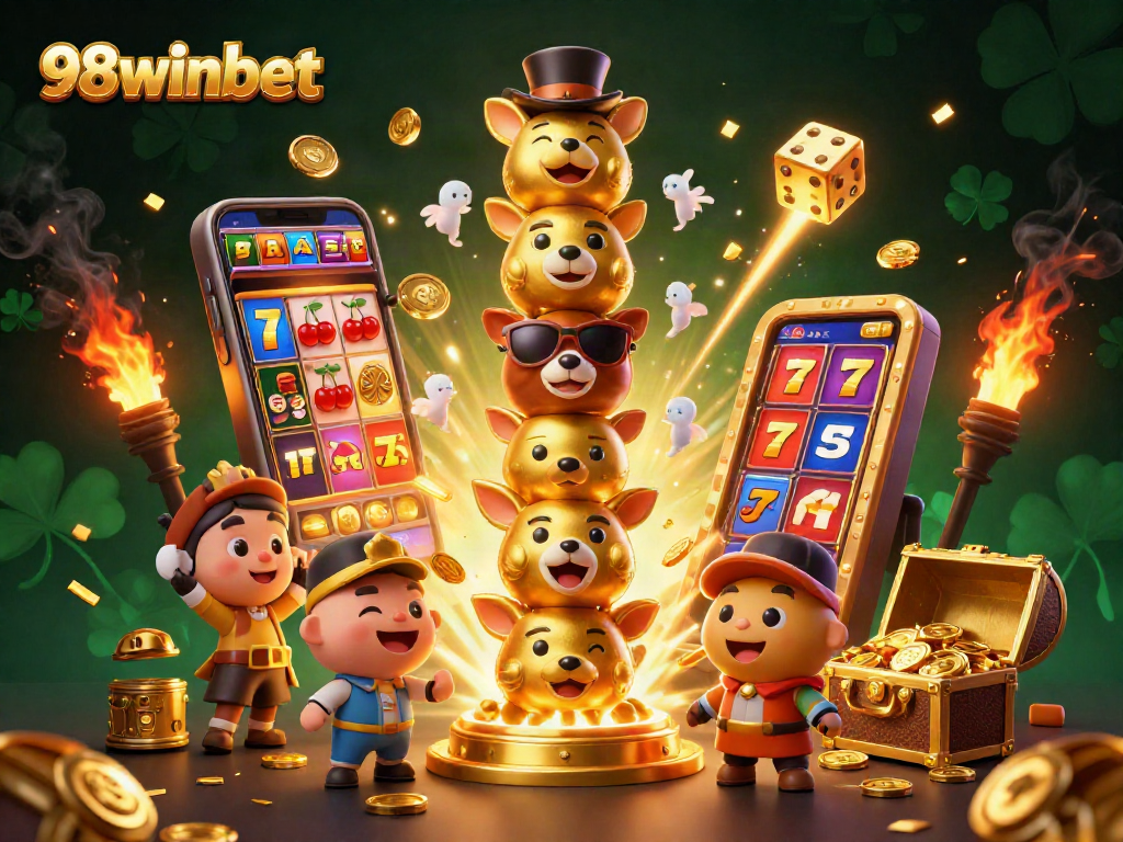 Experience fun at 98winbet with a vibrant casino scene featuring a totem pole and jackpot excitement.
