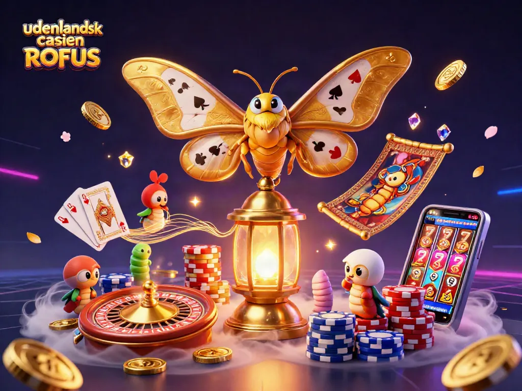 Experience the thrill of udenlandsk casino uden ROFUS with an enchanting 3D illustration of casino elements.