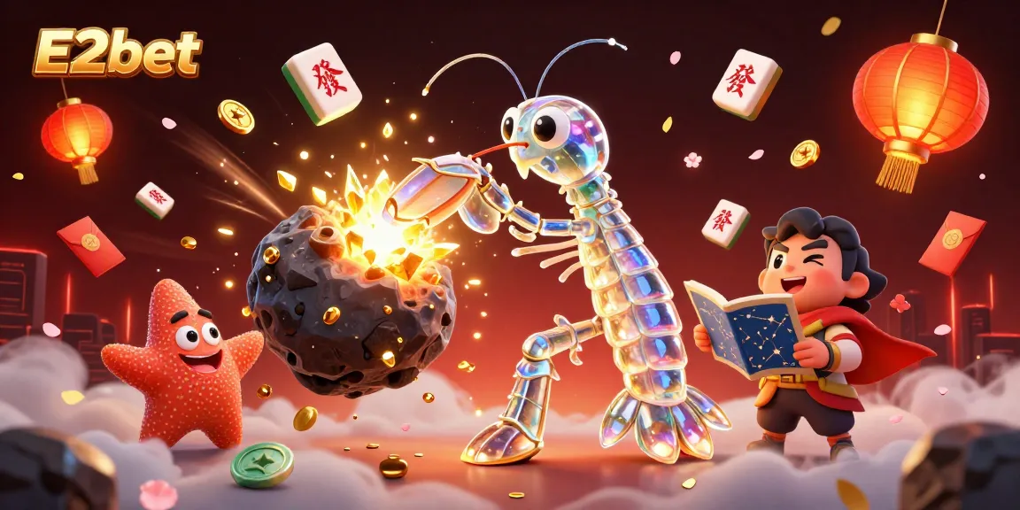 Experience thrilling E2bet adventures with a galactic samurai and navigator starfish amidst a dazzling casino scene.