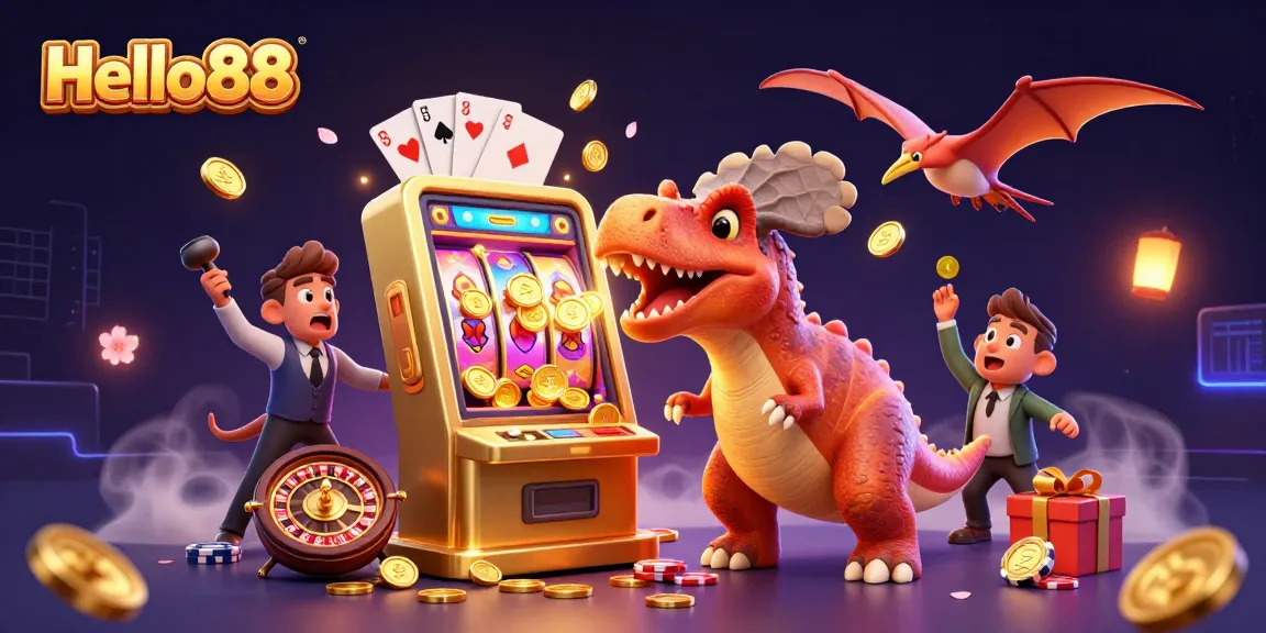 Experience Hello88 as a pachycephalosaurus wins a jackpot amidst cascading coins and thrilling games.
