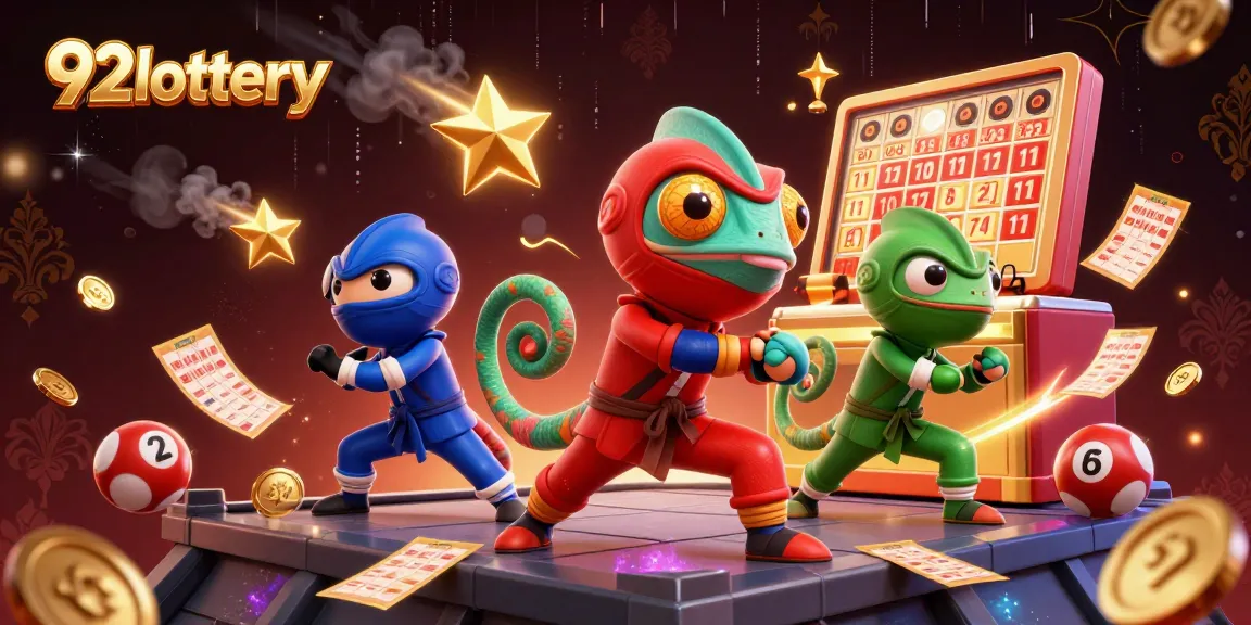 Engaging scene of 92lottery characters and lottery elements celebrating player wins.