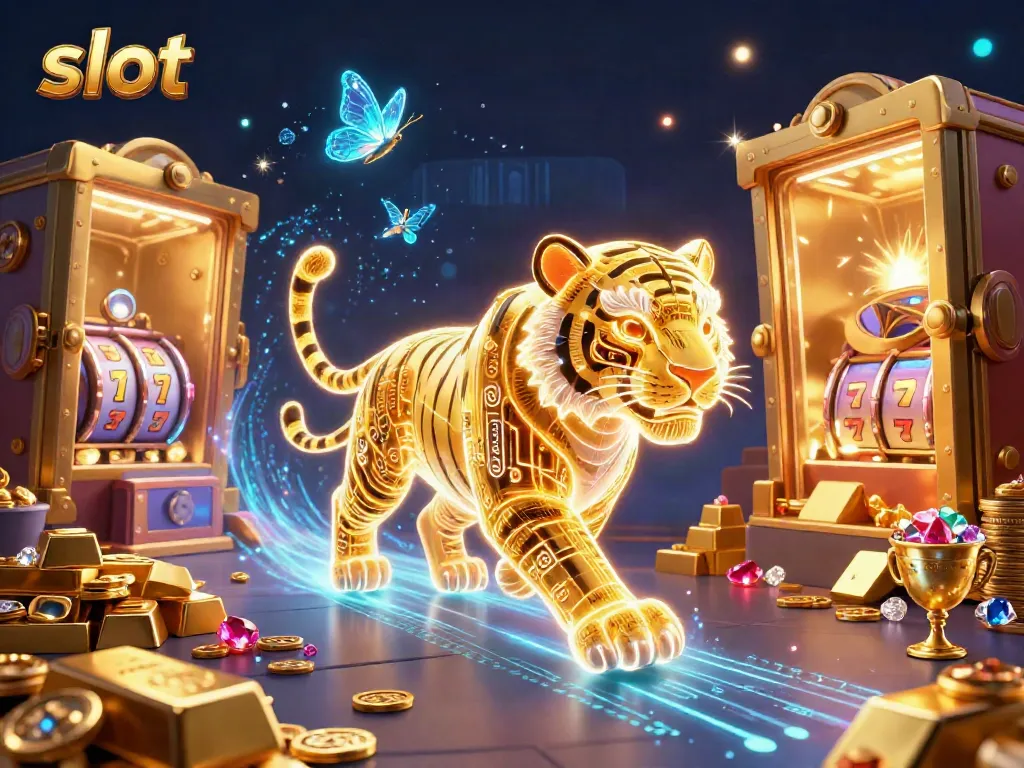 Experience thrilling slot gameplay with vibrant visuals in this exciting 3D casino scene.
